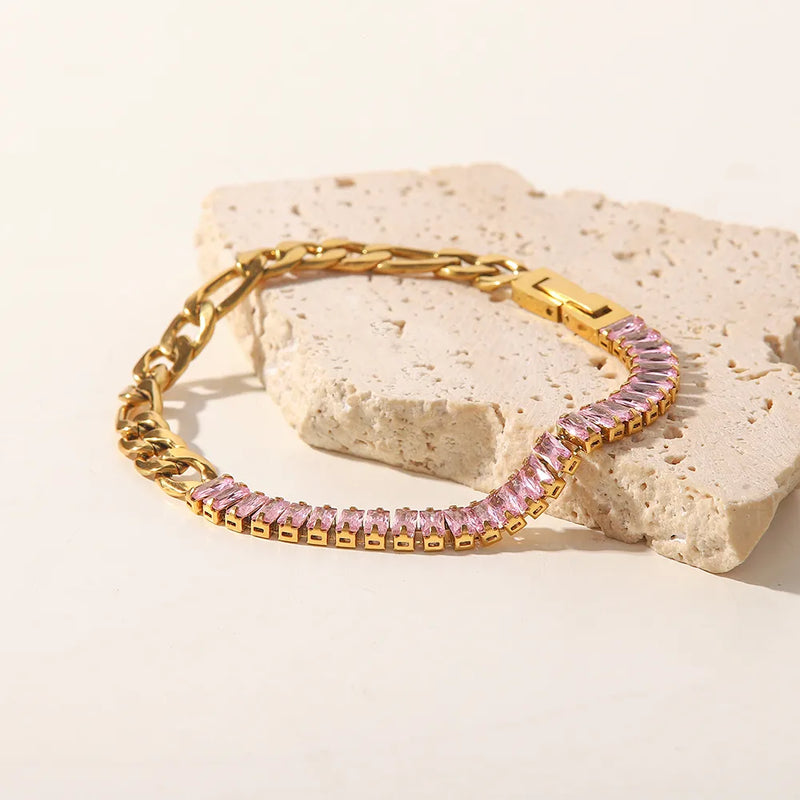 Nikita Pink Zirconia Chain Bracelet / 18K Gold Plated