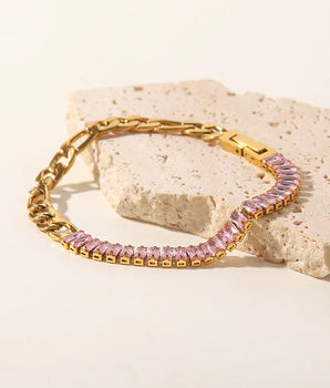 Nina Pink Zirconia Chain Bracelet / 18K Gold Plated - Nina Kane Jewellery