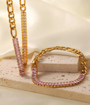 Nina Pink Zirconia Chain Bracelet / 18K Gold Plated - Nina Kane Jewellery