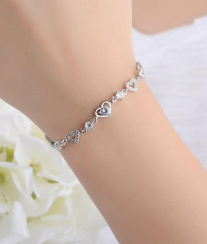Sabine Heart Diamond Bracelet / 925 Sterling Silver - Nina Kane Jewellery