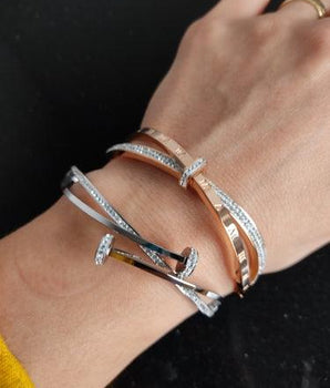 Silver Santana Crystal Double Nail Bangle / Stainless Steel - Nina Kane Jewellery