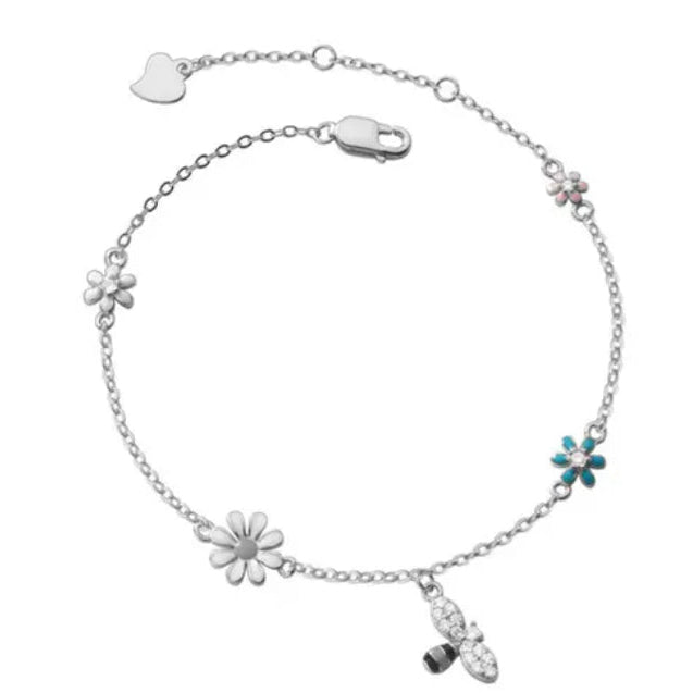 Silver Elena Bumble Bee Charm Bracelet / 925 Sterling Silver