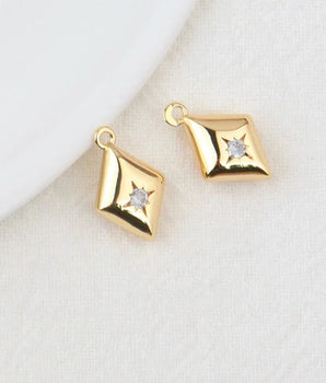 Diamond Shaped Zircon Stone Charm / 24K Gold Plated - Nina Kane Jewellery