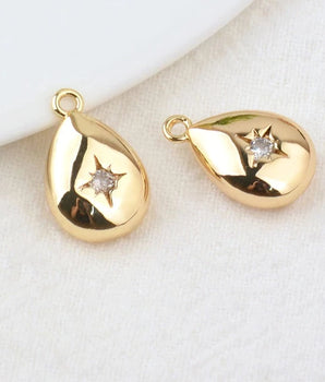 Teardrop Zircon Stone Charm / 24K Gold Plated - Nina Kane Jewellery