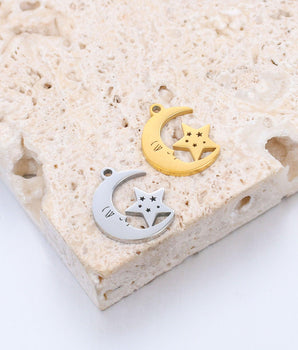Moon & Star Charm / Stainless Steel - Nina Kane Jewellery