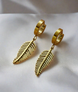 Alexandra Feather Huggie Earrings / Stainless Steel - Nina Kane Jewellery