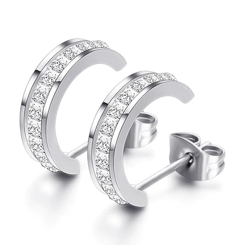 Camilla Silver & Diamond Hoop Earrings / Stainless Steel