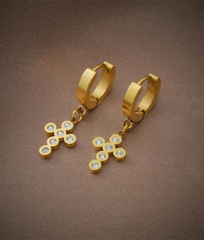 Elsa Diamond Cross Huggie Earrings / Stainless Steel - Nina Kane Jewellery