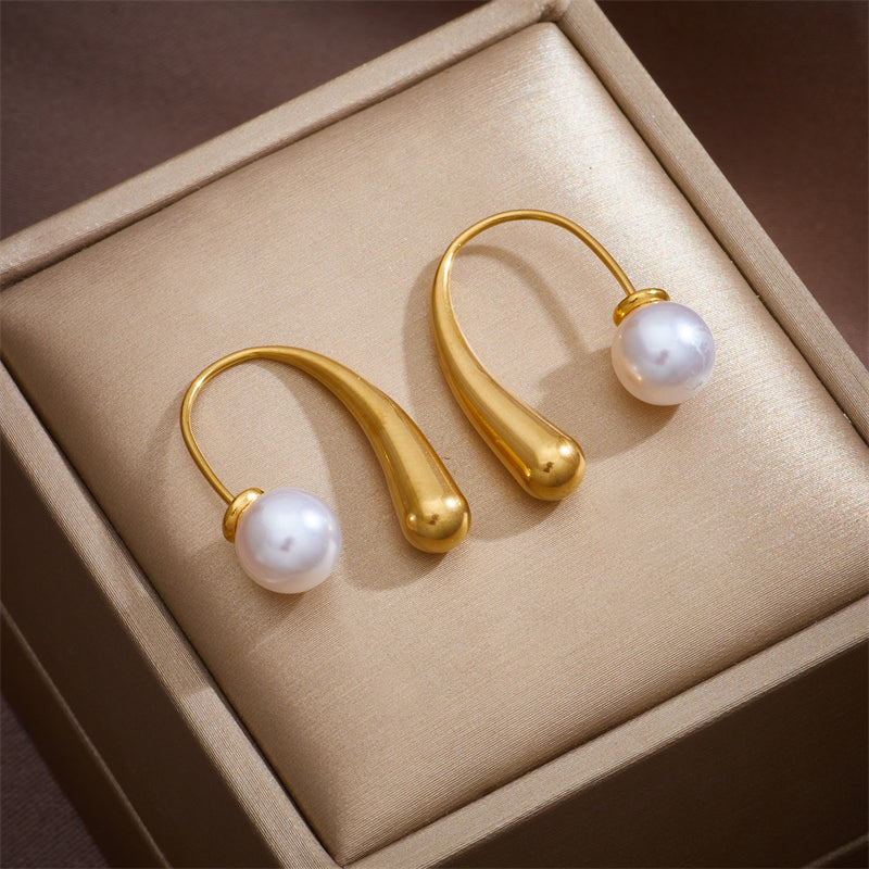 Erin Water Drop Pearl Earrings / Stainless Steel