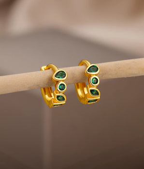 Green Liliana Petite Teardrop Huggies / Stainless Steel - Nina Kane Jewellery