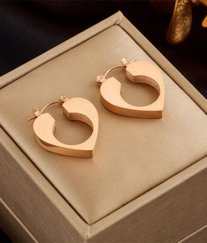 Ingrid Rose Gold Heart Earrings / Stainless Steel - Nina Kane Jewellery