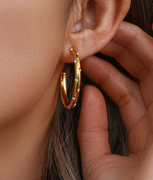 Jesse Diamond Studded Gold Hoops / Stainless Steel - Nina Kane Jewellery