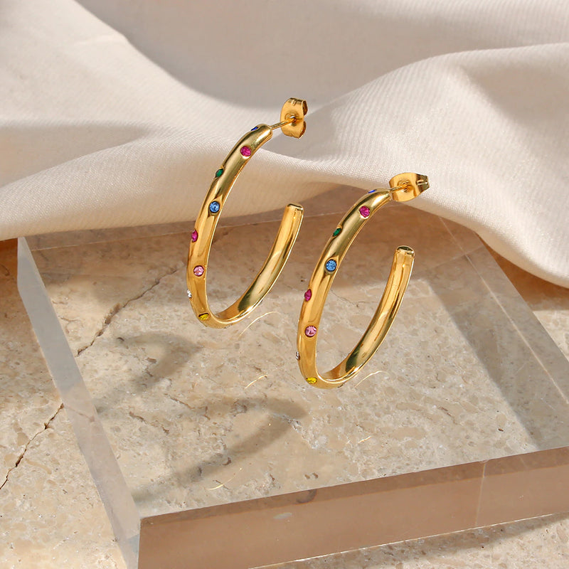 Jesse Multicolour Diamonds Studded Hoops / Stainless Steel