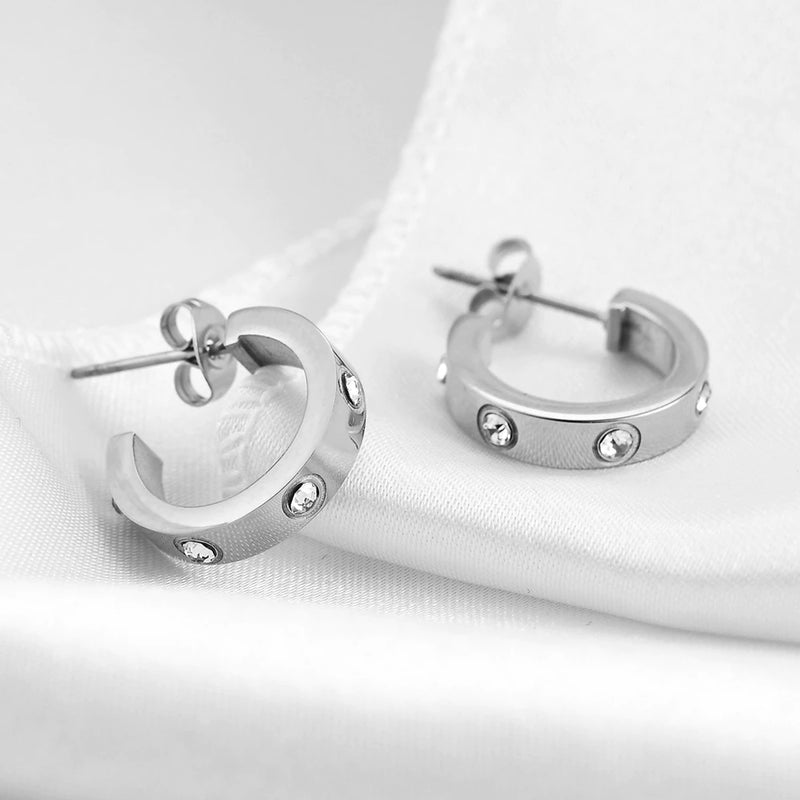 Kiana Silver Crystal Stud Hoops / Stainless Steel