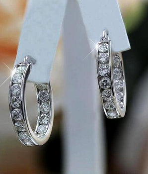 Leona Diamond Zircon Hoops / 925 Sterling Silver - Nina Kane Jewellery