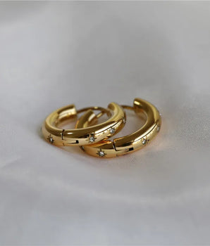 Marina Chunky Star Zircon Hoops / Stainless Steel - Nina Kane Jewellery