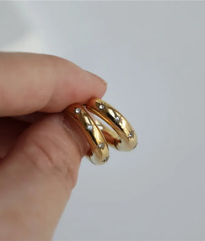 Marina Chunky Star Zircon Hoops / Stainless Steel - Nina Kane Jewellery