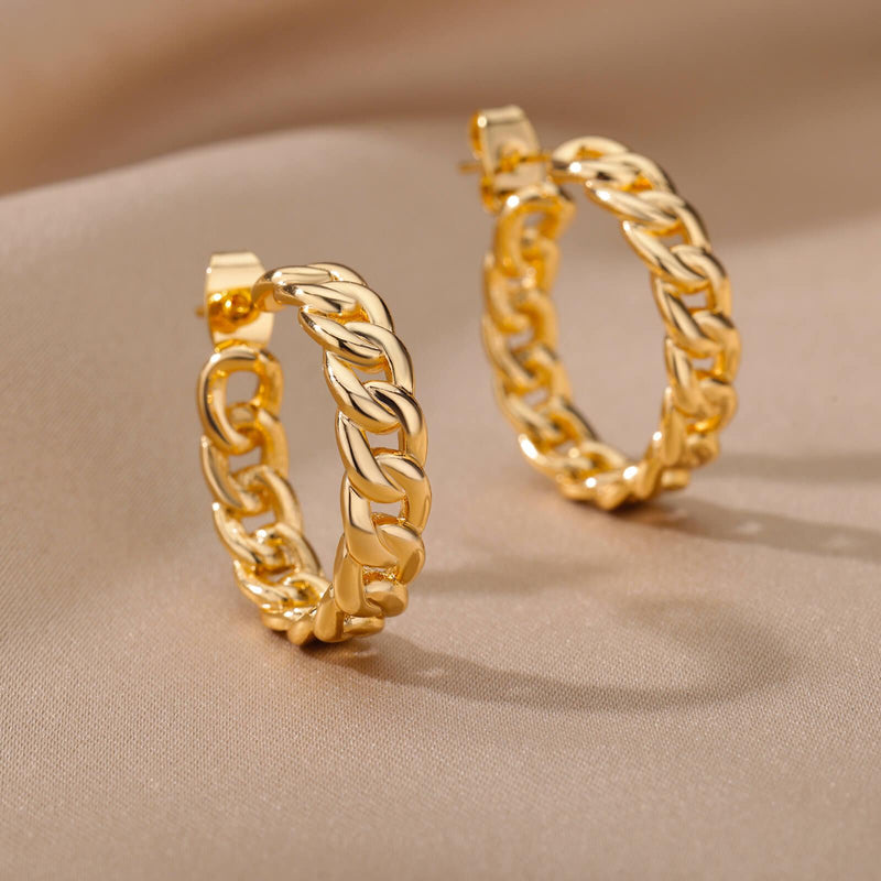 Misande Cuban Link Hoop Earrings  / Stainless Steel