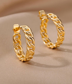 Misande Cuban Link Hoop Earrings / Stainless Steel - Nina Kane Jewellery