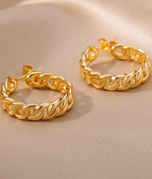 Misande Cuban Link Hoop Earrings / Stainless Steel - Nina Kane Jewellery