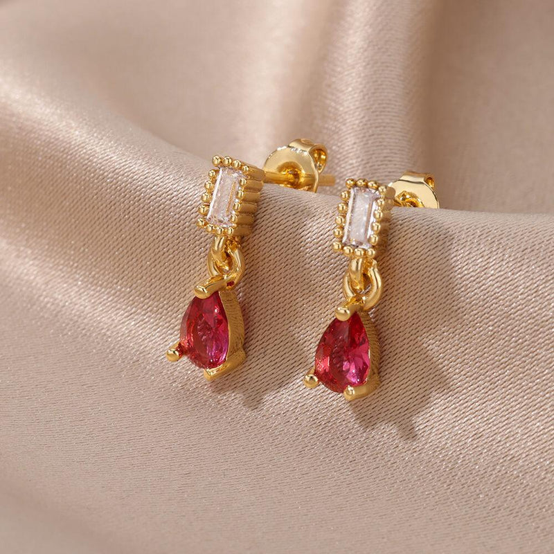 Pink Duchesina Teardrop Earrings / Stainless Steel