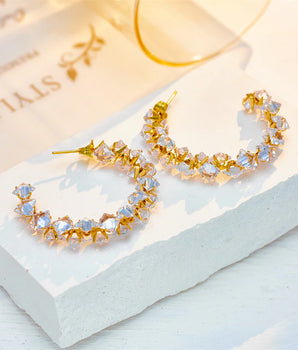 Sabrina Crystal Studded Hoop Earrings / Stainless Steel - Nina Kane Jewellery