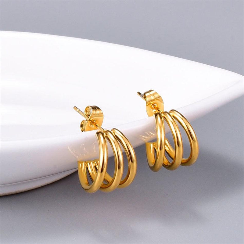 Holly Triple Hoop Earrings / Stainless Steel