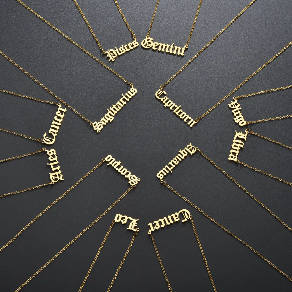 Calista Gold Cursive Script Zodiac Pendants / 18K Gold Plated - Nina Kane Jewellery