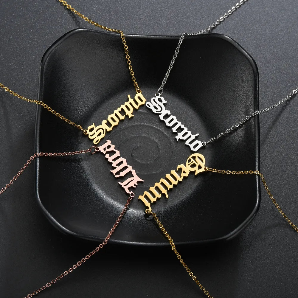 Calista Gold Cursive Script Zodiac Pendants / 18K Gold Plated - Nina Kane Jewellery