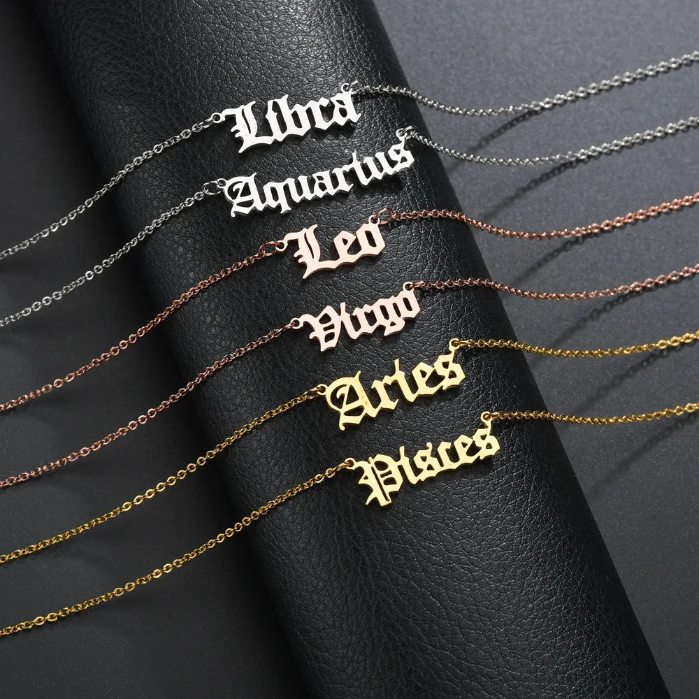 Calista Gold Cursive Script Zodiac Pendants / 18K Gold Plated - Nina Kane Jewellery