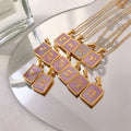 Santana Pink Enamel Zodiac Pendants / Stainless Steel view 1