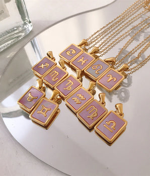 Santana Pink Enamel Zodiac Pendants / Stainless Steel - Nina Kane Jewellery