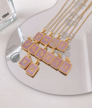 Santana Pink Enamel Zodiac Pendants / Stainless Steel - Nina Kane Jewellery
