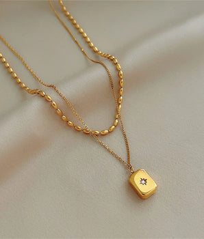 Brienne Two Layer Starburst Zircon Pendant / 18K Gold Plated - Nina Kane Jewellery