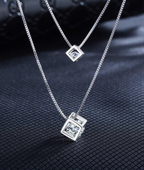 Elektra Double Chain Square Pendants / 925 Sterling Silver - Nina Kane Jewellery