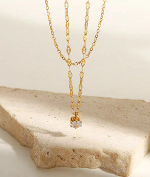 Grace Double Chain Diamond Necklace / 18K Gold Plated - Nina Kane Jewellery