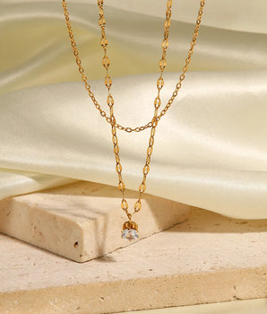 Grace Double Chain Diamond Necklace / 18K Gold Plated - Nina Kane Jewellery