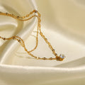 Grace Double Chain Diamond Necklace / 18K Gold Plated view 3