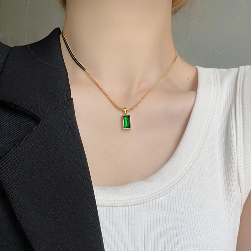 Meredith Green Rectangle Pendant / Stainless Steel