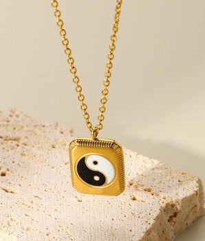 Poppy Ying Yang Pendant Necklace / Stainless Steel - Nina Kane Jewellery