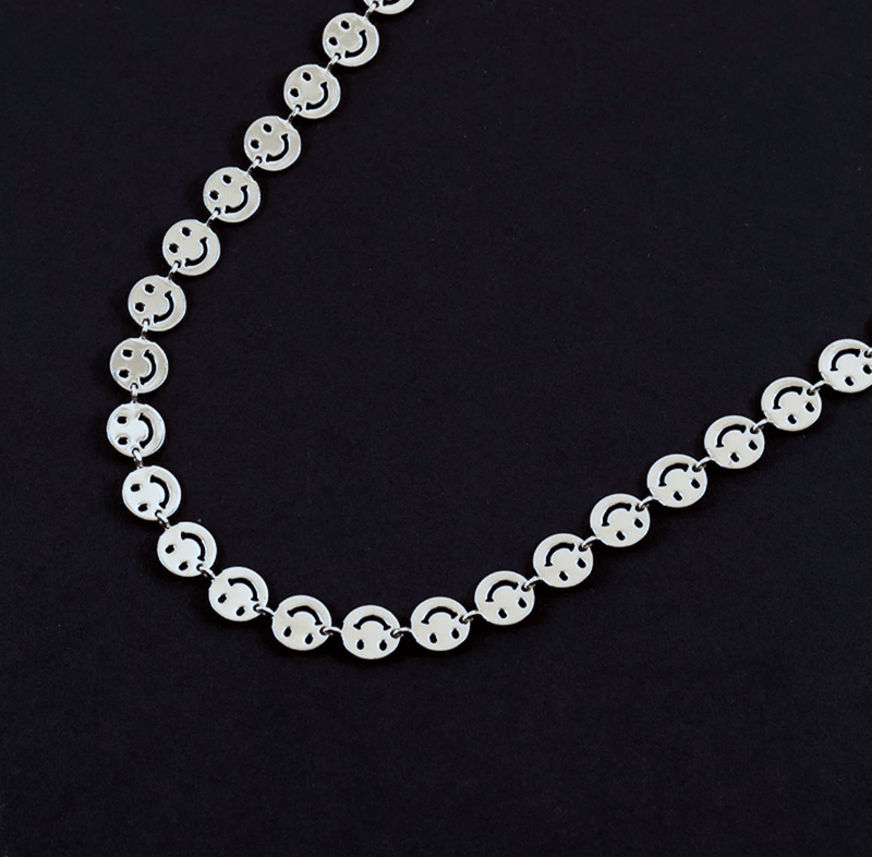 Silver Danika Smiley Face Necklace / Stainless Steel