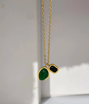 Tara Geometric two stone Pendant / Stainless Steel - Nina Kane Jewellery