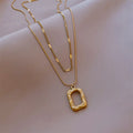 Zoe Double Chain Square Pendant Necklace / 18K Gold Plated view 1