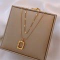 Zoe Double Chain Square Pendant Necklace / 18K Gold Plated view 2