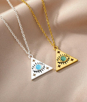 Tania Triangle Evil Eye Pendants / Stainless Steel - Nina Kane Jewellery