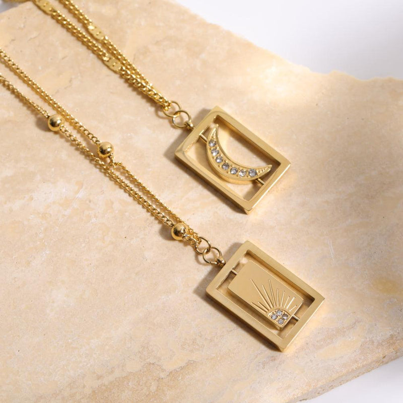 Harlow Rotating Moon & Sun Pendants / 18K Gold Plated