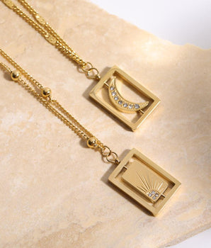 Harlow Rotating Moon & Sun Pendants / 18K Gold Plated - Nina Kane Jewellery