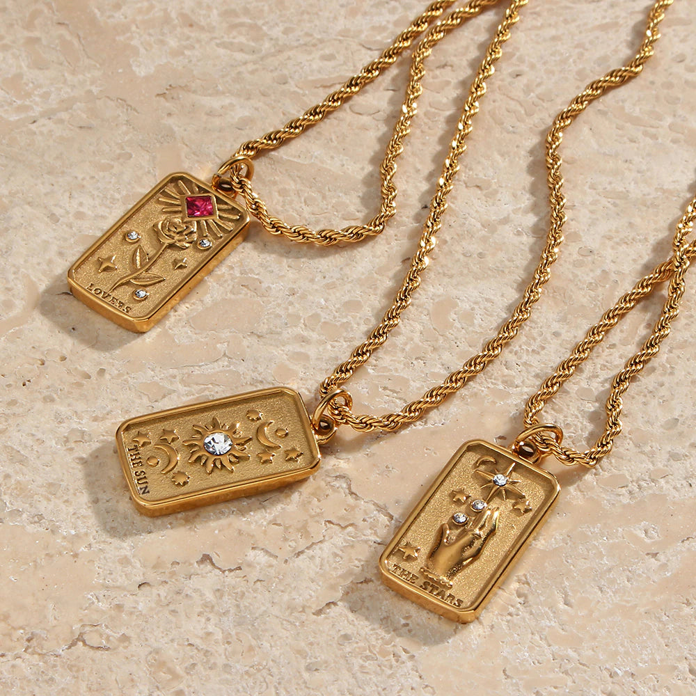 Vintage Gold & Zircon Tarot Pendants / Stainless Steel - Nina Kane Jewellery