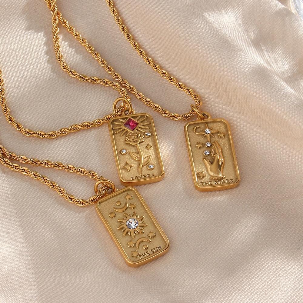 Vintage Gold & Zircon Tarot Pendants / Stainless Steel - Nina Kane Jewellery