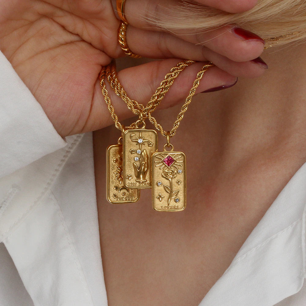 Vintage Gold & Zircon Tarot Pendants / Stainless Steel - Nina Kane Jewellery